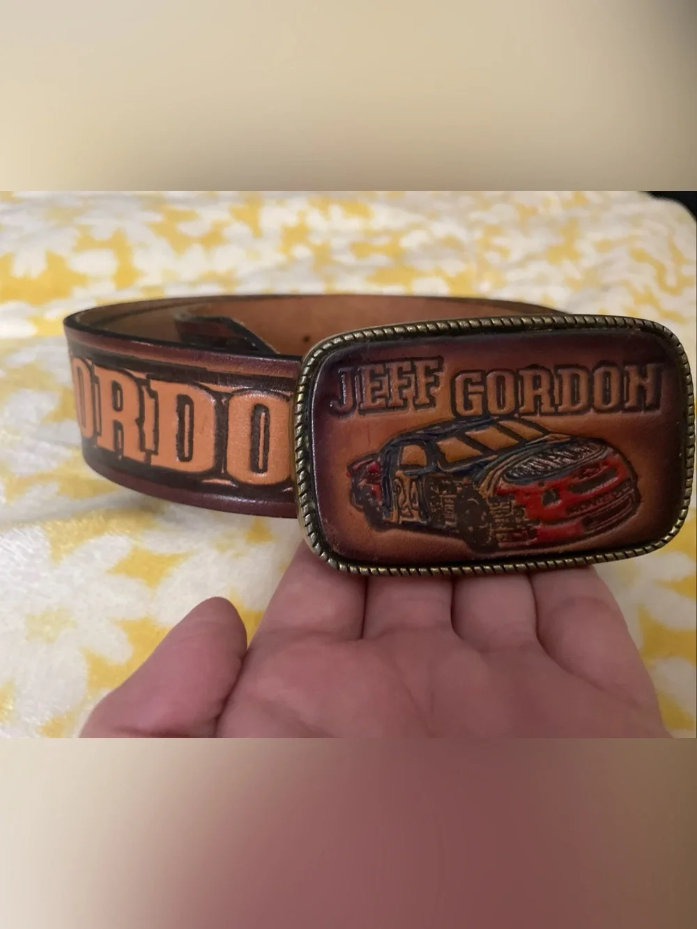 Vintage 90s Jeff Gordon NASCAR Tooled Leather Belt Made in USA Size 44 46